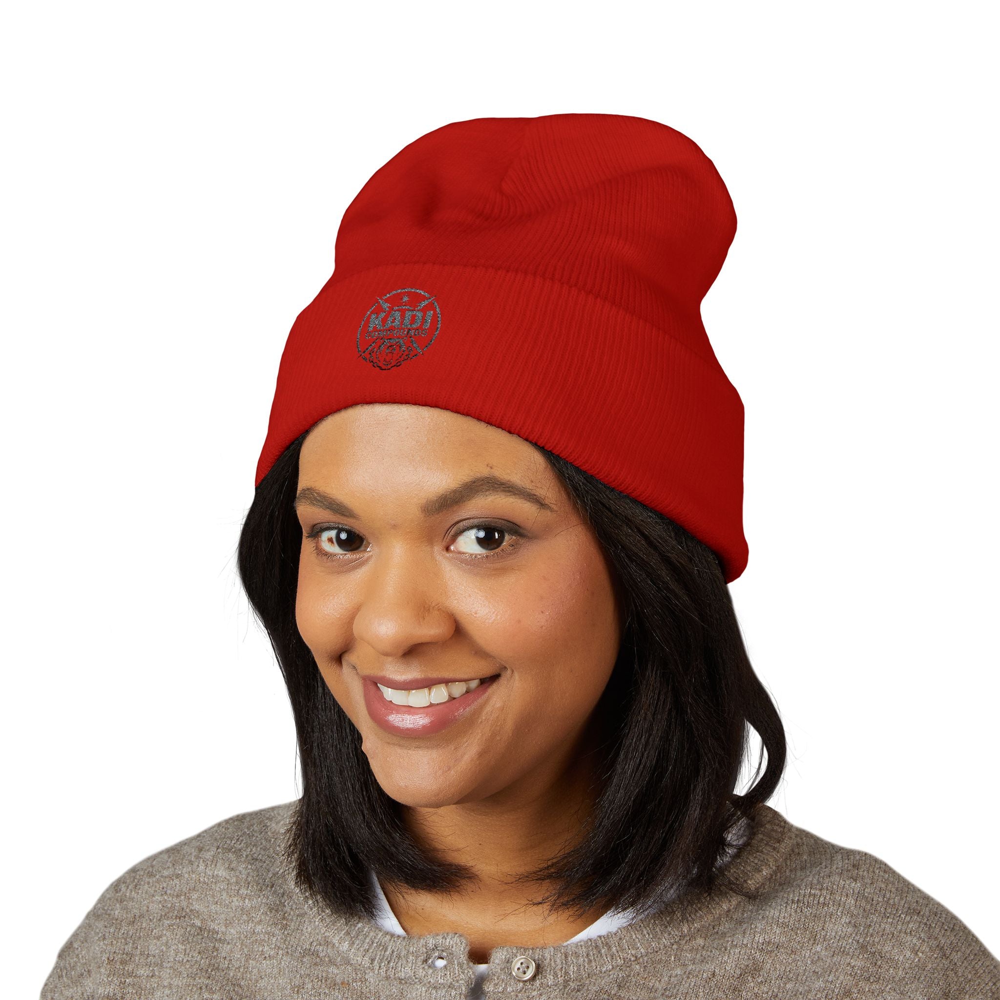 KADI Vintage Badge Embroidered Cuffed Beanie – Classic Winter Hat